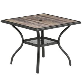 37" Square Outdoor Dining Table for 4, Patio Table with Umbrella Hole, Shelf, Faux Wood Top for Garden, Backyard, Gray