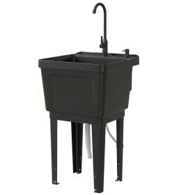 Portable 23-Gallon Utility Sink Laundry Tub for Washing Room, Freestanding Laundry Sink with Soap Dispenser, Black