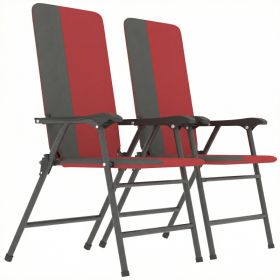 Folding Patio Chairs Set of 2, Padded High Back Lawn Camping Chairs with Armrests, 600D Oxford Fabric, Red