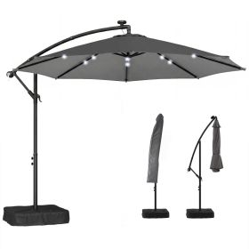 10 ft Cantilever Patio Umbrella with Light, Weight, Offset Hanging Outdoor Umbrella with Protective Cover, Dark Gray