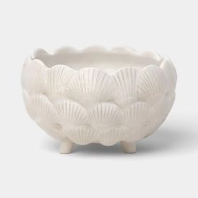 8-Inch Ceramic Clam Shell Planter â€“ Ivory Outdoor Flower Pot For Patio & Garden
