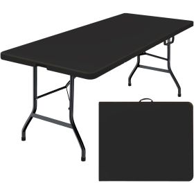 6 Foot Folding Table,Fold-in-Half Plastic Table,Indoor Outdoor Picnic Party Dining Camp Tables,Black