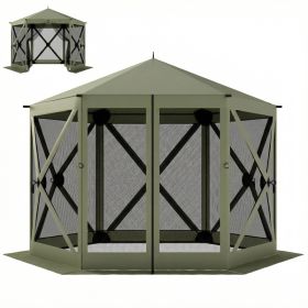 10 x 11 ft Pop Up Gazebo Screen Tent, Portable Instant Camping Canopy Screen House with Nettings, Carry Bag, Dark Green