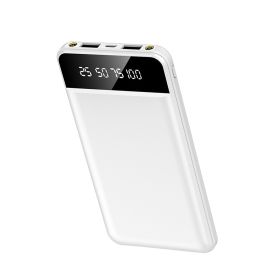1Pc 10000mAh Power Bank Portable Ultra Slim Charger External Battery Pack With 2 USB Output Ports Charging Cable LED Flashlight Compatible With I (Option: White)