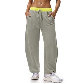Fisoew Womens Wide Leg Sweatpants Baggy Drawstring Elastic Waisted Travel Track Pants Color Block Joggers With Pockets (Option: Dark Grey-XL)