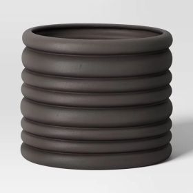 Banded Stoneware Indoor Outdoor Planter Pot White 8.125"x8.125"x8" (Option: CharcoalGray)