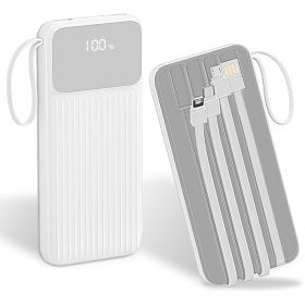 1Pc PD22W Fast Charger 20000mAh Fast Charging Power Bank Portable Charger With 4 Inbuilt Cables Digital Display Handle Fit For IOSPhone 15 14 And (Option: White)