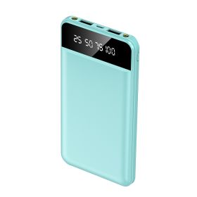 1Pc 10000mAh Power Bank Portable Ultra Slim Charger External Battery Pack With 2 USB Output Ports Charging Cable LED Flashlight Compatible With I (Option: Blue)