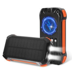 1Pc Portable Solar Charger 49800mAh Power Bank External Battery Pack 22.5W PD Fast Charging Built In 4 Cables 15W Wireless Charging LED Flashligh (Option: Orange)