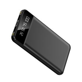 1Pc 10000mAh Power Bank Portable Ultra Slim Charger External Battery Pack With 2 USB Output Ports Charging Cable LED Flashlight Compatible With I (Option: Black)