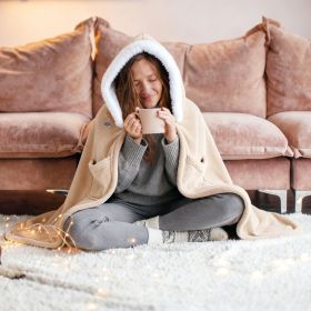 Wearable Heated Blanket - 8 Heating Zones, 3 Temperature Levels, Soft Double-Layer Flannel (59x31in), USB Power Bank Compatible (Color: Beige)