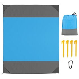 82.6x78.7in Sand Proof Picnic Blanket Water Resistant Foldable Camping Beach Mat w/ 4 Anchors 1 Carry Bag For 2-3 People (Color: Blue, size: medium)