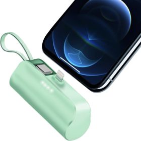 1Pc 5000mAh Portable Phone Charger Built-in Type-C IOS Cable Dual Output Power Bank Compact Size Compatible With IOS Phone (Option: Green)