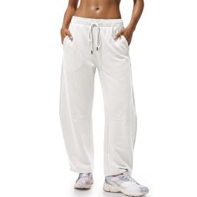 Fisoew Womens Wide Leg Sweatpants Baggy Drawstring Elastic Waisted Travel Track Pants Color Block Joggers With Pockets (Option: White-L)